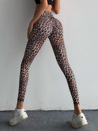 Choc Girl European And American Sexy Peach Leopard Print Fitness Pants High Waist Skinny Stretch Snakeskin Pattern Hip Pants Outer Wear