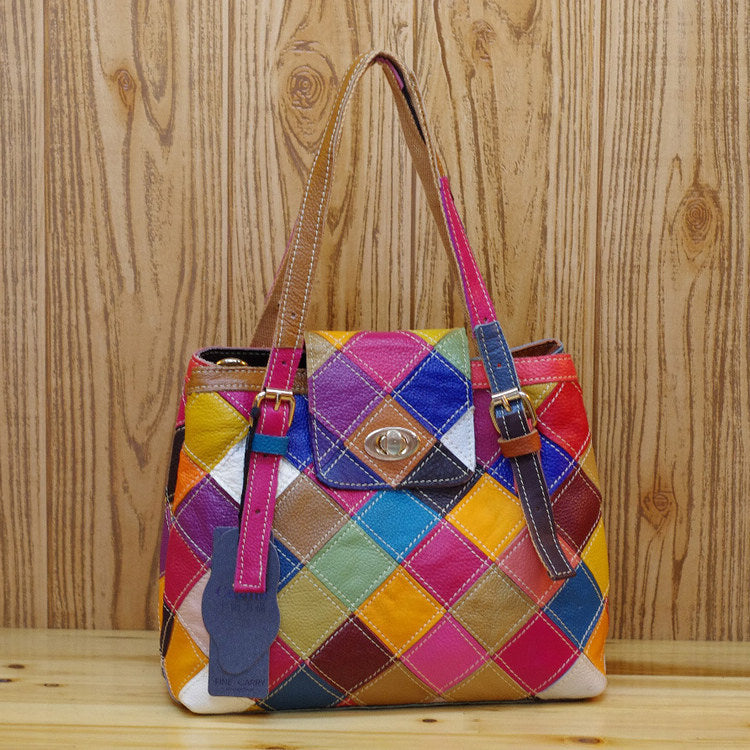 Stitching Color One-Shoulder Diagonal Bag