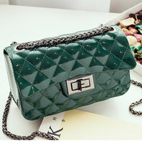 Gun Color Chain Shiny Jelly Lock Shoulder Bag