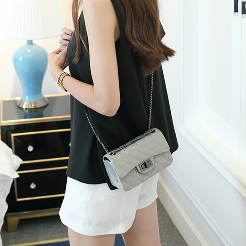 Gun Color Chain Shiny Jelly Lock Shoulder Bag