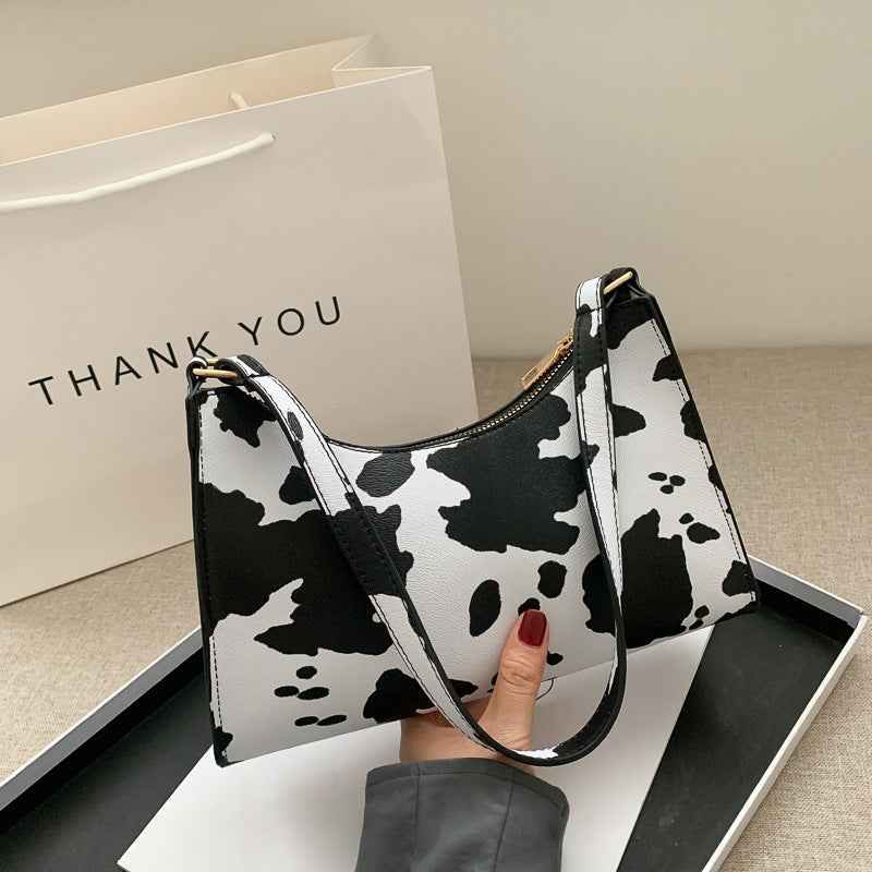 Mini Cow Pattern Crescent Bag  Shoulder Semicircle Portable Messenger Bag