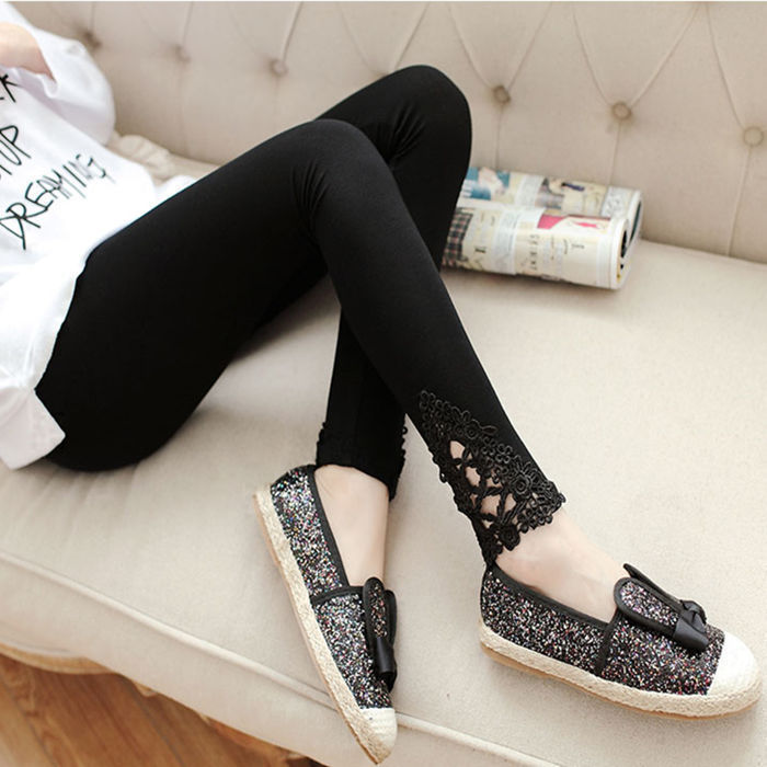 Thin Section Pregnant Women's Feet Pants Nine-point Pants Belly Lift Lace 9-point Stretch Pants