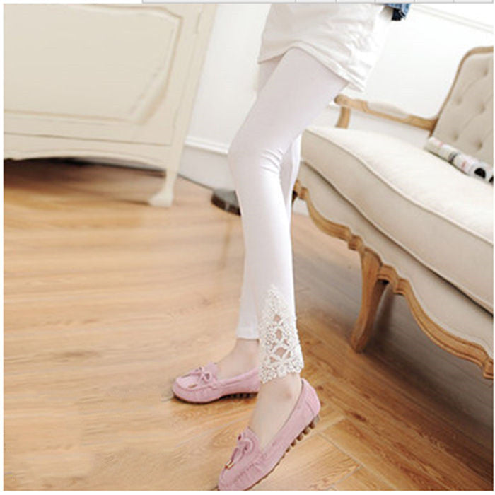 Thin Section Pregnant Women's Feet Pants Nine-point Pants Belly Lift Lace 9-point Stretch Pants