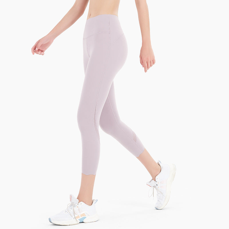 Brushed Yoga Pants Women's Nude Feeling Tight Hips High Waist Running Sports Stretch Fitness Pants Breathable Cropped Pants