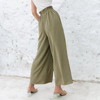 Pure Color High Waist Nine-Point Drape And Thin Wide-Leg Pants