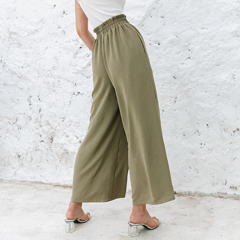 Pure Color High Waist Nine-Point Drape And Thin Wide-Leg Pants