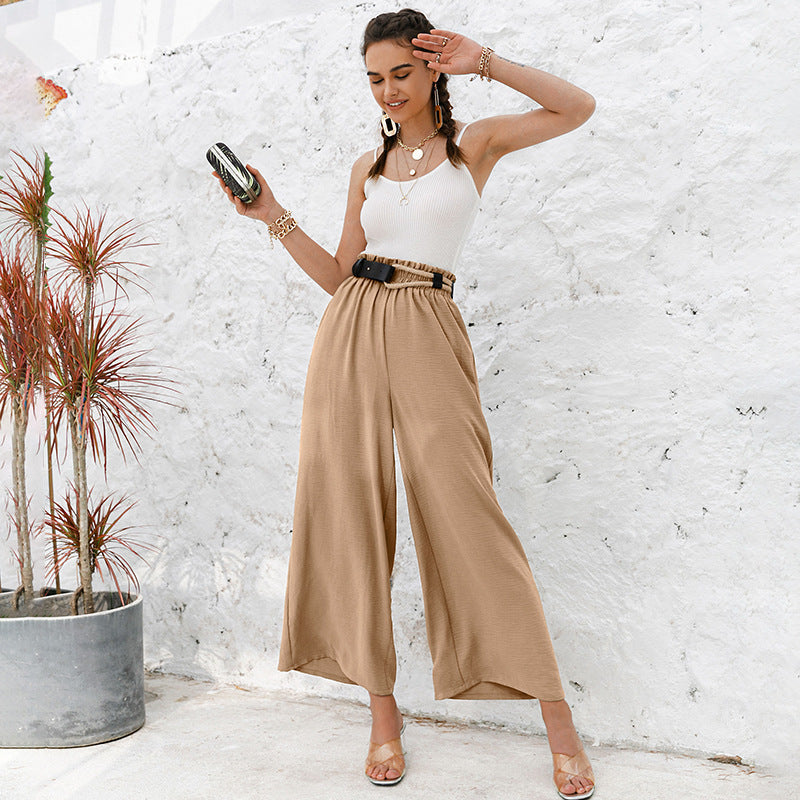 Pure Color High Waist Nine-Point Drape And Thin Wide-Leg Pants