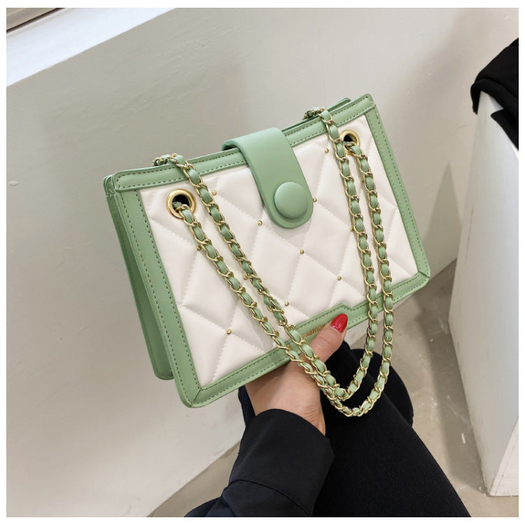 Shoulder Bag Rhombic Chain Bag Colorblock Messenger Bag