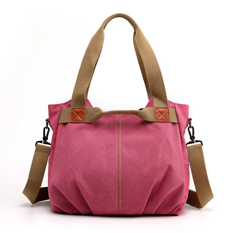 Large Capacity Simple Solid Color Multifunctional Portable Diagonal Canvas Bag