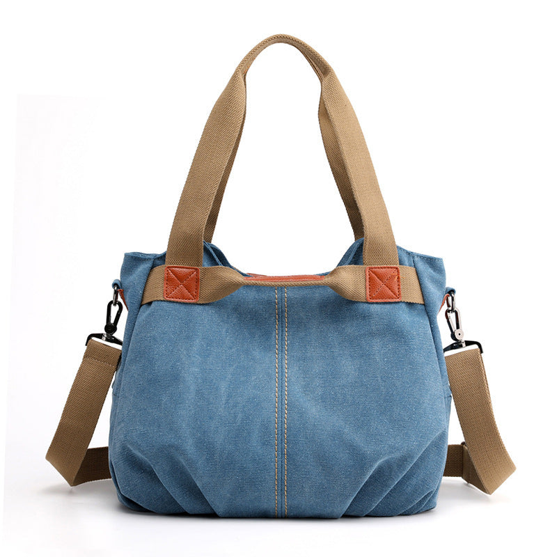 Large Capacity Simple Solid Color Multifunctional Portable Diagonal Canvas Bag