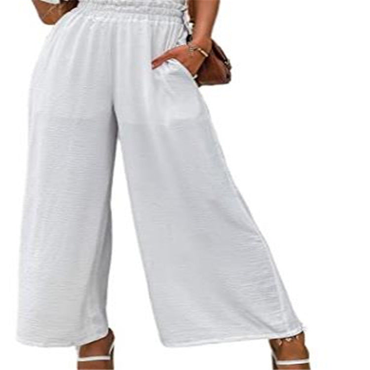 Pure Color High Waist Nine-Point Drape And Thin Wide-Leg Pants