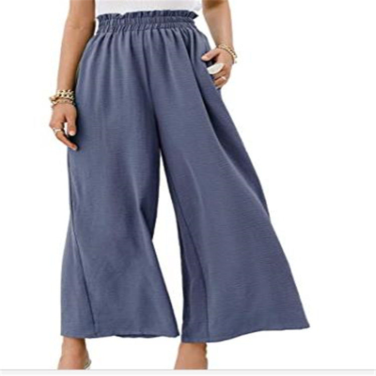 Pure Color High Waist Nine-Point Drape And Thin Wide-Leg Pants