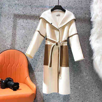 British style slim slimming belt contrast color fight leather coat women