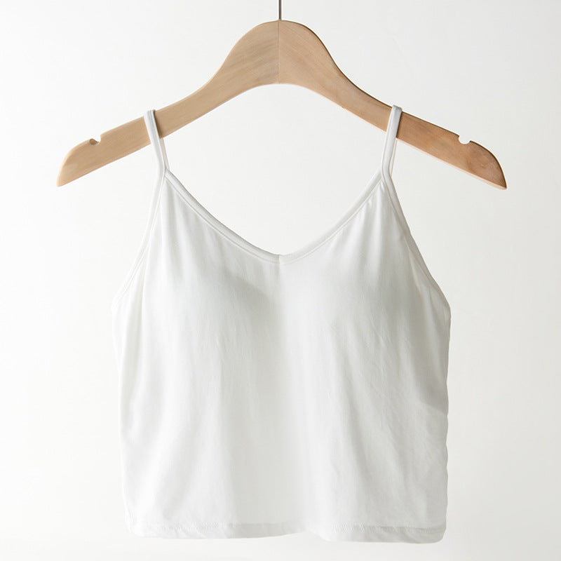 Large U Back Crop-top Spaghetti-strap Vest With Chest Pad Breastfeeding Short