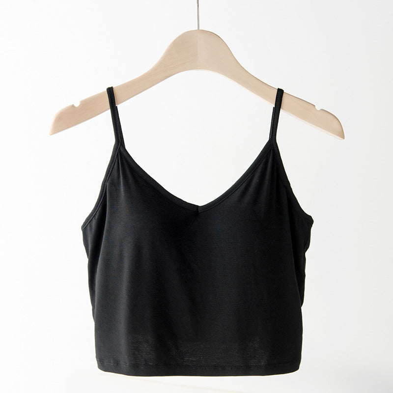 Large U Back Crop-top Spaghetti-strap Vest With Chest Pad Breastfeeding Short