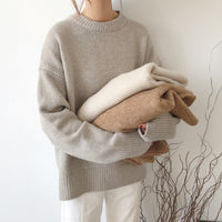 Fall Winter Relaxed Slouchy Round Neck Pullover Solid Top