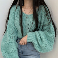 Women's Autumn And Winter Candy Color Pullover Loose Lantern Sleeve Knitted Sweater