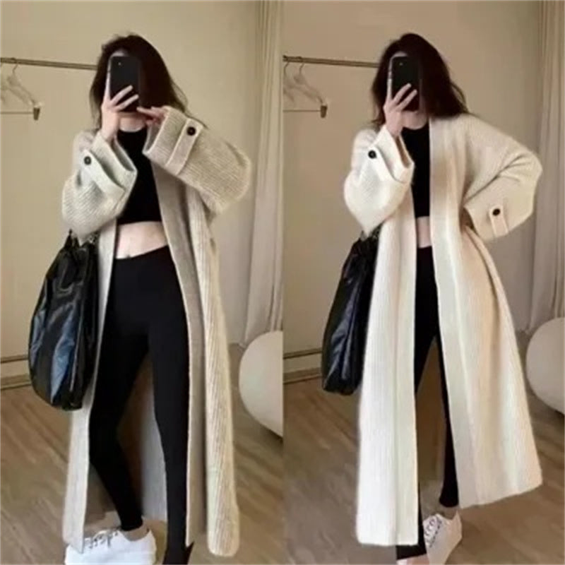 Mori Girl Korean Style Loose-fitting Fashion Over-the-knee Knitted Cardigan Sweater Coat