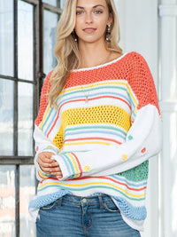 European And American Leisure Idle Style Colorized Sweater Women's Mixed Color Stripe Pullover Women