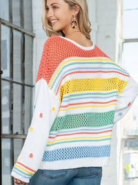 European And American Leisure Idle Style Colorized Sweater Women's Mixed Color Stripe Pullover Women