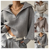 Lapel Pullover Knitting Women's Top