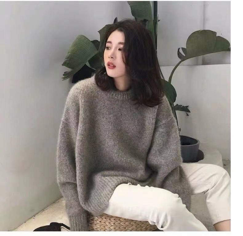 Women's Round Neck Loose And Idle Solid Color Sweater