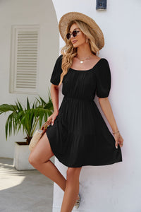 Women's Square Collar Puff Sleeve Casual Loose Dress