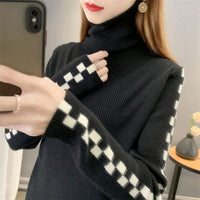 Women's Turtleneck Chessboard Plaid Bottoming Shirt