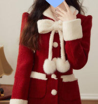 Women's Winter Christmas New Year Red Woolen Coat