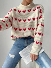 Loose Heart Jacquard Pullover