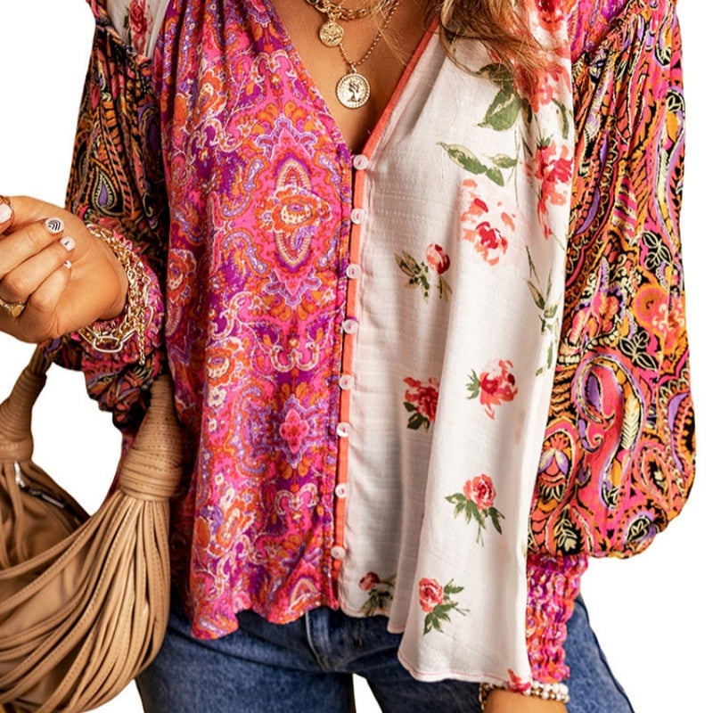 Women's Polyester Floral Print Shirt Female Casual