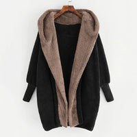 Foreign Trade Women's Clothing Color Double-sided Velvet Hooded Loose Cardigan Coat