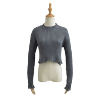 Frayed Round Neck Pullover High Waist Short Thickened Sweater