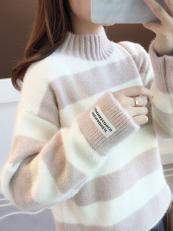 Chenille Stripe Thickening Sweater Women's Autumn And Winter Loose