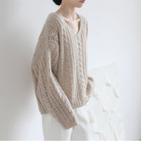 Gentle Design Soft Glutinous Sweater Hollow Out Mohair Knitwear