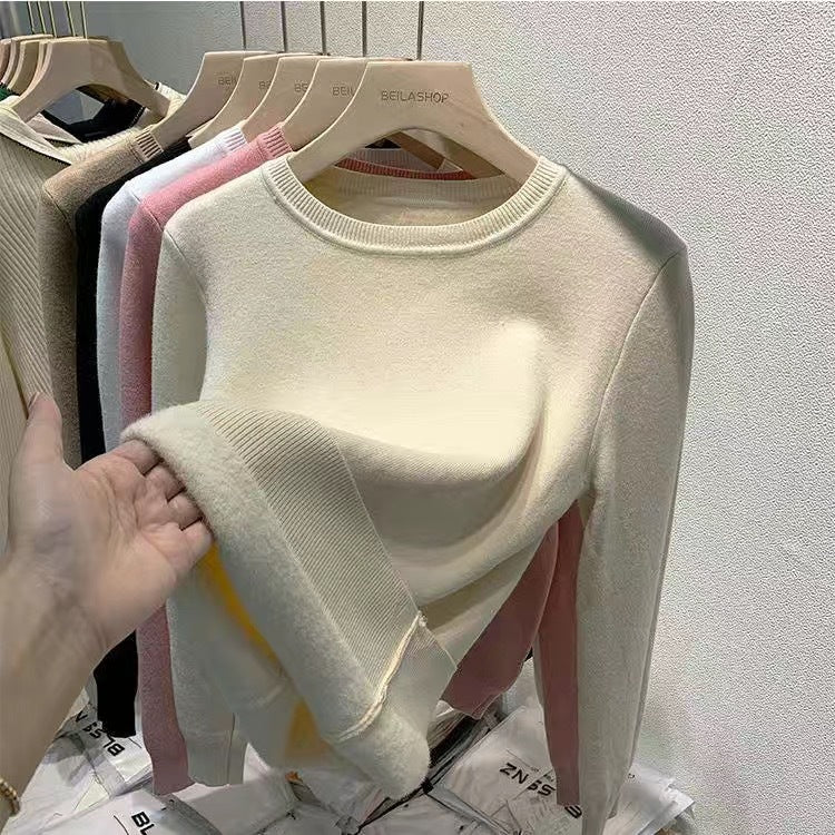 Single-layer Fleece-lined Thermal Base Knitwear Top