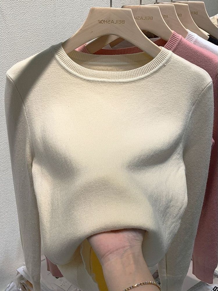 Single-layer Fleece-lined Thermal Base Knitwear Top