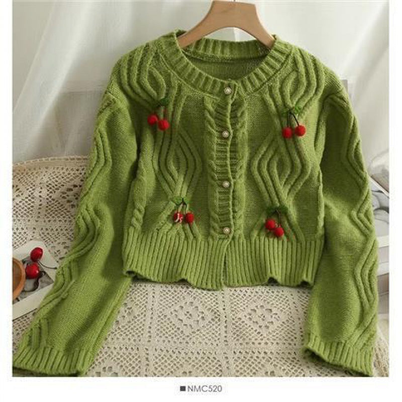 Coat Women's Sweet Loose Short Cable-knit Sweater Cardigan