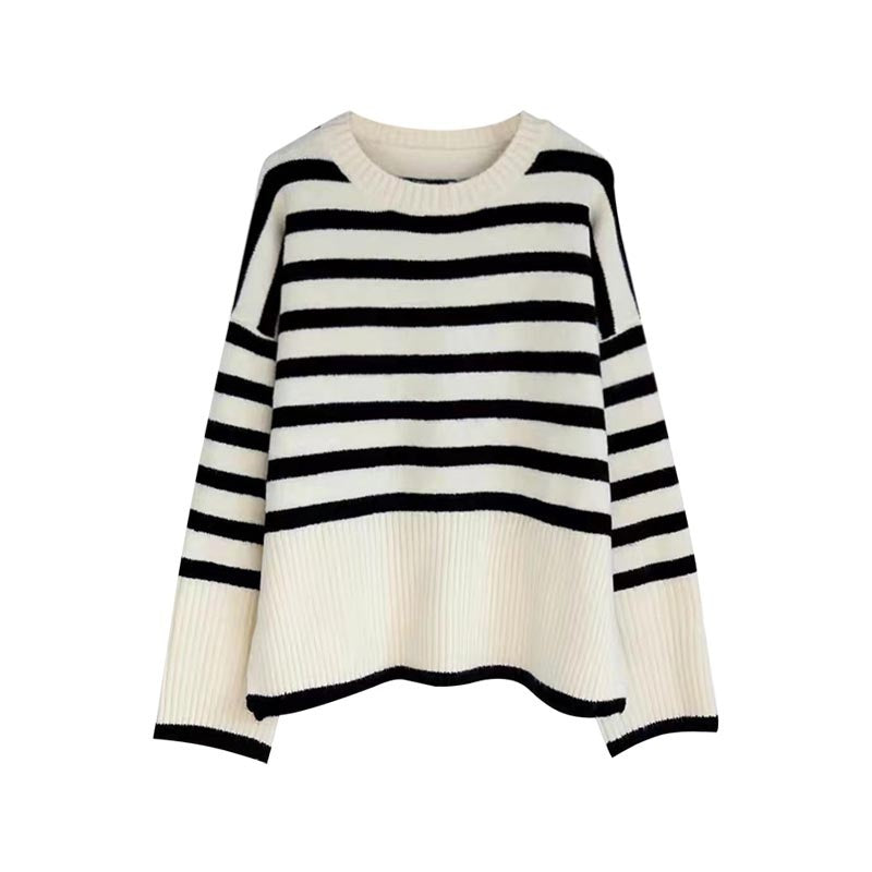 All-matching Youthful-looking Knitted French Lazy Style Striped Sweater