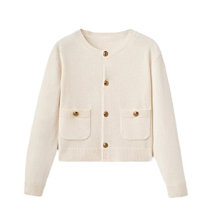 Women's Classic Style Gold Buckle Knitted Polyester Sweater Cardigan