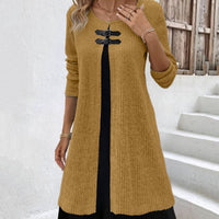 Contrast Color False Two-piece Suit Button Slim Fit Dress Sweater