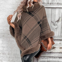 Ins Fur Collar Plaid Cape And Shawl Cardigan Sweater