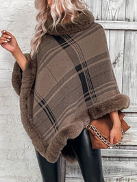 Ins Fur Collar Plaid Cape And Shawl Cardigan Sweater