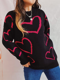 Love Pattern Sweater Round Neck Long Sleeve