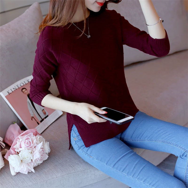 Fashion Loose Sweater Women's Round Neck Pullover Solid Color Long Sleeve Women