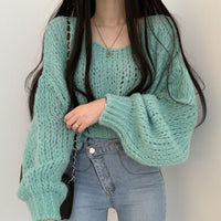 Women's Autumn And Winter Candy Color Pullover Loose Lantern Sleeve Knitted Sweater