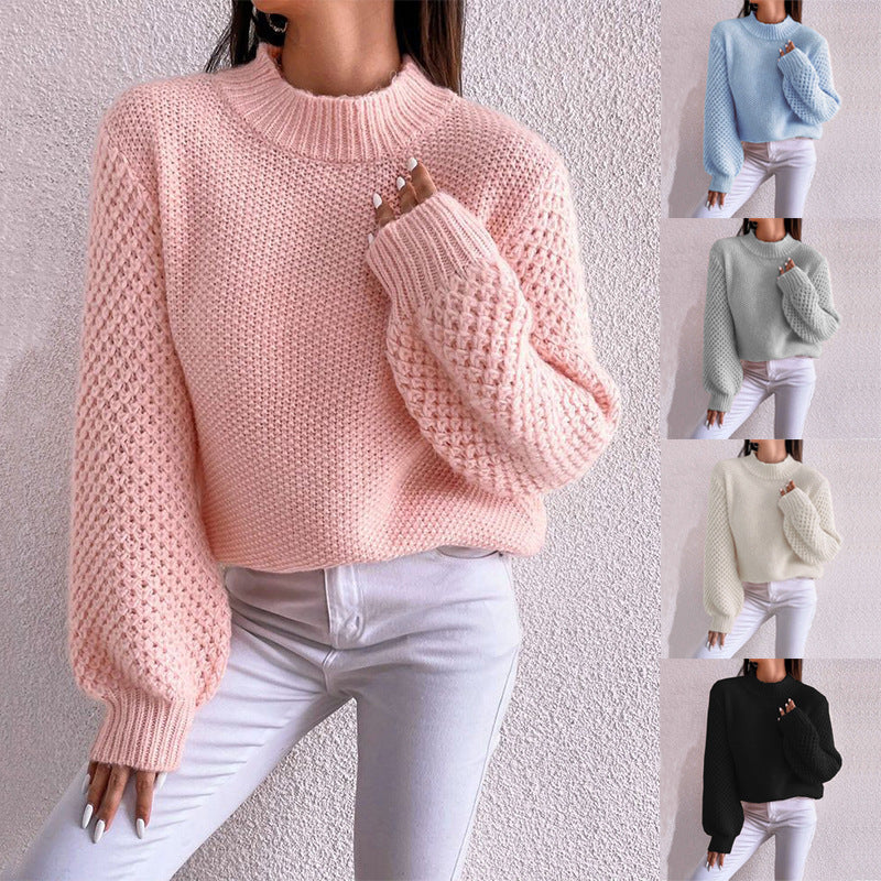 Women's Fashion Autumn And Winter Leisure Long Sleeve Round Neck Pure Color Warm Keeping Sweater