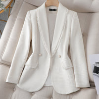 White Classic Style High-grade Temperament Tweed Coat