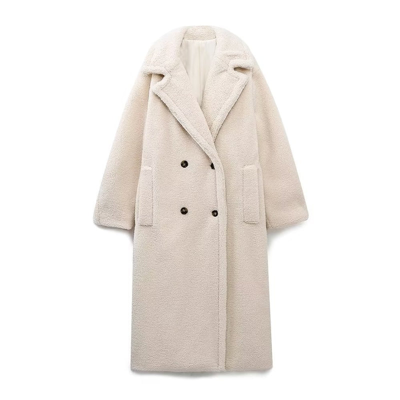 Autumn And Winter New Women's Solid Color Casual Long Lamb Wool Coat