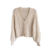 Women's Loose All-match V-neck Lantern Sleeve Short Sweater